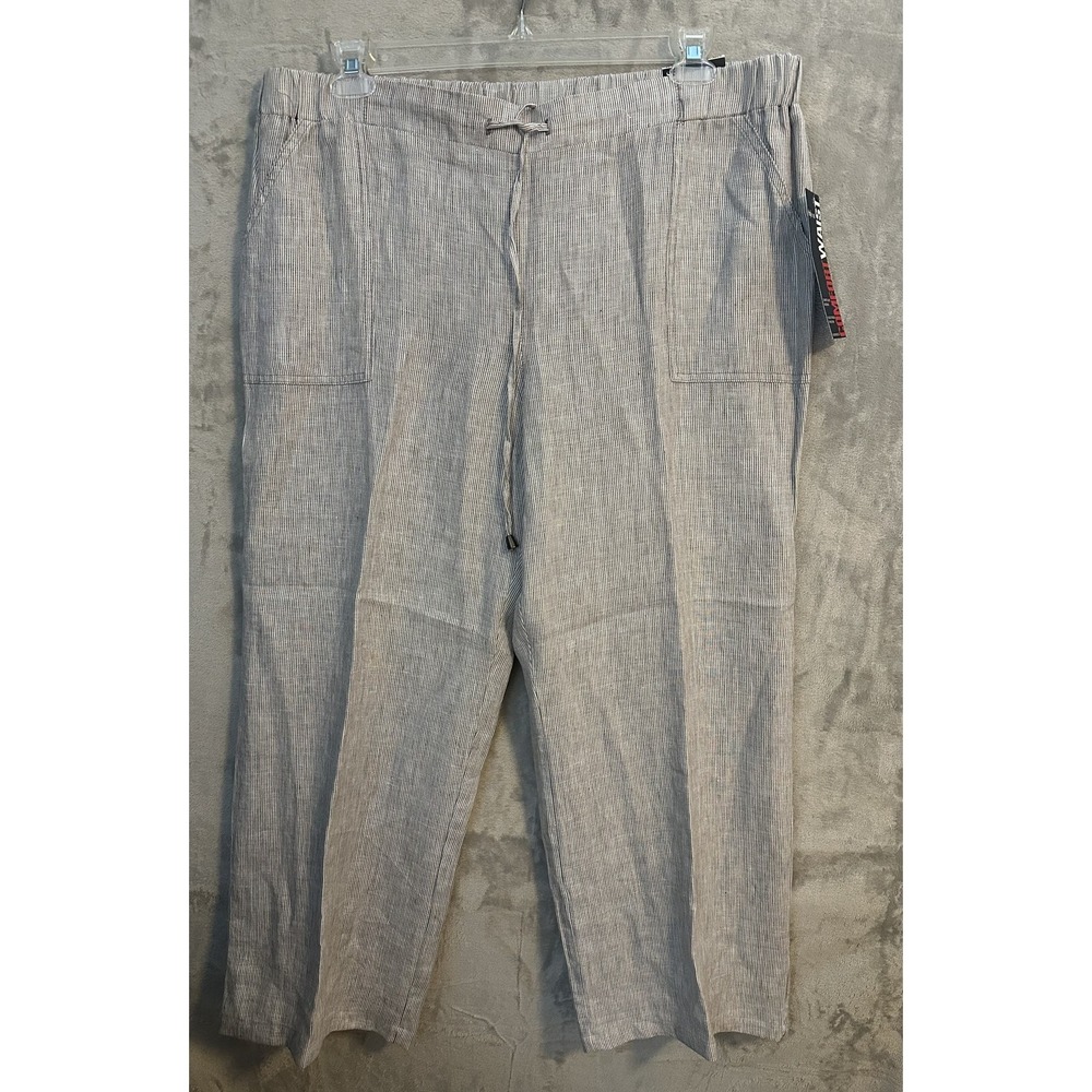 Style & Co Pants Womens 18 Gray Striped Linen Comfort Waist Relaxed Wide Leg New